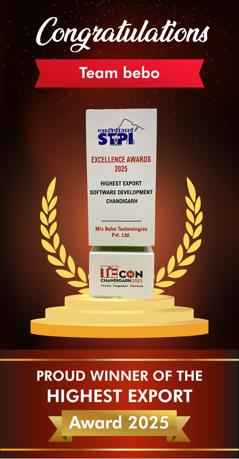 Proud Winner - Highest Export Software Development 2025 - bebo Technologies Proud Winner - Highest Export Software Development 2025