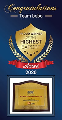 bebo Technologies - Proud Winner of Highest Export Award 2020 bebo Technologies - Proud Winner of Highest Export Award 2020